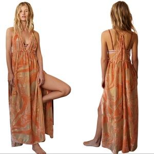 Free People Bali Butterfly Burnout Slip Dress in Flame Opal Orange